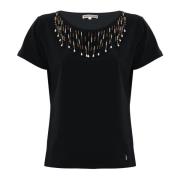 Katoenen T-shirt met kralenborduursel Kocca , Black , Dames