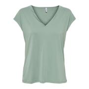 Groene V-hals T-shirt voor vrouwen Only , Green , Dames