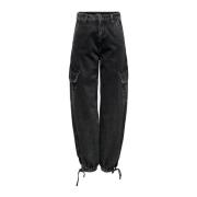 Zwarte effen jeans met rits en knoopsluiting Only , Black , Dames