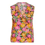 Bloemen V-Hals Blouse Vila , Pink , Dames