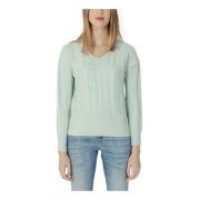 Groene Gebreide Trui met V-Hals voor Dames Guess , Green , Dames