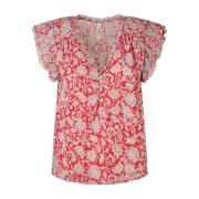 Rode Bedrukte V-Hals Blouse Pepe Jeans , Red , Dames