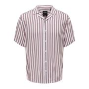 Paarse Gestreepte Korte Mouw Shirt Only & Sons , Purple , Heren