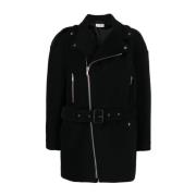 Zwarte wollen jas met rits en afneembare riem Saint Laurent , Black , ...