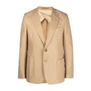 Beige Katoenen Gabardine Jas met Klassieke Revers en Knoopsluiting Guc...