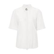 Ivoor Crepe de Chine Shirt met Monile Detail Brunello Cucinelli , Whit...