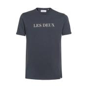 Katoenen Ribbel Crew T-Shirt Les Deux , Blue , Heren