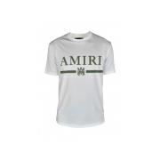 Witte Ronde Hals T-shirt met Khaki Logo Print Amiri , White , Heren