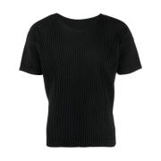 Zwart Plissé U-Hals T-Shirt Issey Miyake , Black , Heren