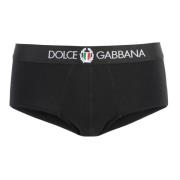 Logo Elastische Katoenen Slipjes Dolce & Gabbana , Black , Heren