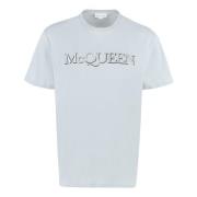 Katoenen T-Shirt met Logo Alexander McQueen , Blue , Heren