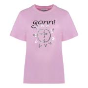 Contrasterend Print Katoenen T-shirt Ganni , Pink , Dames