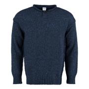 Wollen Pullover met Knoopkraag Aspesi , Blue , Heren