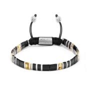 Men's Bracelet with Black, White Marbled and Silver Miyuki Tila Beads ...