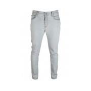 Lichtblauwe katoenen jeans met groen en blauw logo Off White , Blue , ...