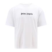 Witte Geribbelde Crew-neck T-shirt Palm Angels , White , Heren