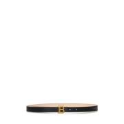 Zwarte Leren Riem met Gouden B Gesp Balmain , Black , Dames