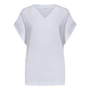 Witte Geribbelde V-hals T-shirts en Polos Malo , White , Dames