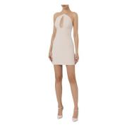 Stretch Crêpe Jurk met Nude Tule Schouders Elisabetta Franchi , Beige ...