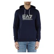 Katoenen hoodie met logo print Emporio Armani EA7 , Blue , Heren