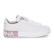 Witte Leren Sneakers met Logo Dolce & Gabbana , White , Dames