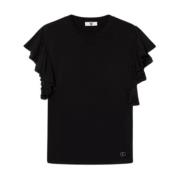 Stretch Viscose T-shirt met Metalen Logo Twinset , Black , Dames