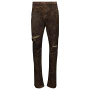 Bruine Ripped Jeans met Metalen Logo Dolce & Gabbana , Brown , Heren