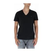 Zwarte V-hals T-shirt voor Mannen Tommy Hilfiger , Black , Heren