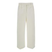 Relaxed Fit Geplooide Katoenen Twill Broek Thom Browne , White , Dames