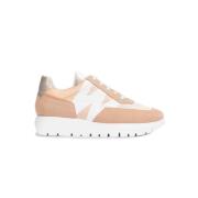 Odisei Dames Sneaker met Fris Logo Detail Wonders , Beige , Dames