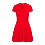 Uitlopende geplooide gebreide jurk Balmain , Red , Dames