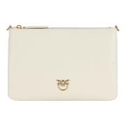 Platte Klassieke Leren Pochette Pinko , Beige , Dames