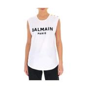 Wit Katoenen Logo T-Shirt Balmain , White , Dames