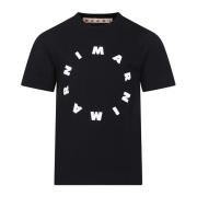 Zwart Katoenen T-Shirt met Dubbel Wit Logo Marni , Black , Unisex
