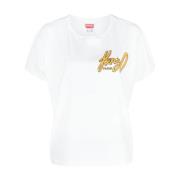 Logo-Print Katoenen T-Shirt Kenzo , White , Dames