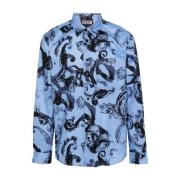 Blauw overhemd met Watercolour Couture print Versace Jeans Couture , B...
