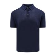 Linnen Polo Shirt Roberto Collina , Blue , Heren