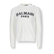 Katoenen trui met logo Balmain , White , Heren