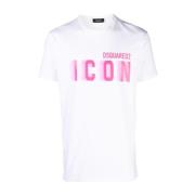 Wit Icon Roze Fluorescerend T-Shirt Dsquared2 , White , Heren
