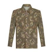 Denim Khaki Bedrukte Overshirt Etro , Green , Heren