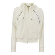 Katoenen fleece hoodie met glanzende biezen Brunello Cucinelli , White...