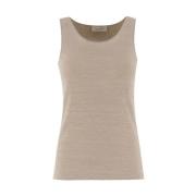 Aansluitende Top van Stretch Linnen Le Tricot Perugia , Beige , Dames