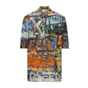 Zwarte Graffiti Print Overhemd Off White , Multicolor , Heren