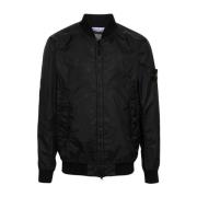 Zwarte Jas met Geribbelde Kraag Stone Island , Black , Heren