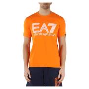 Stretch Katoenen T-shirt met Reliëf Logo Print Emporio Armani EA7 , Or...