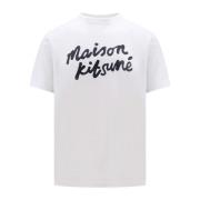 Katoenen T-Shirt met Logo Print Maison Kitsuné , White , Heren