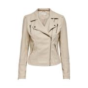 Imitatieleren bikerjack met ritsdetails Only , Beige , Dames