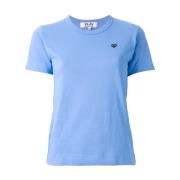 Blauw Dames Katoenen T-Shirt met Klein Zwart Hart Borduursel Comme des...