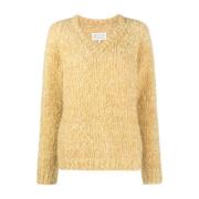 Gele Mohair V-Hals Trui Maison Margiela , Yellow , Dames