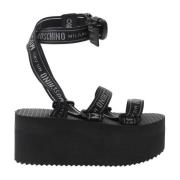 Zwarte Ribbon Plateau Sandaal Moschino , Black , Dames